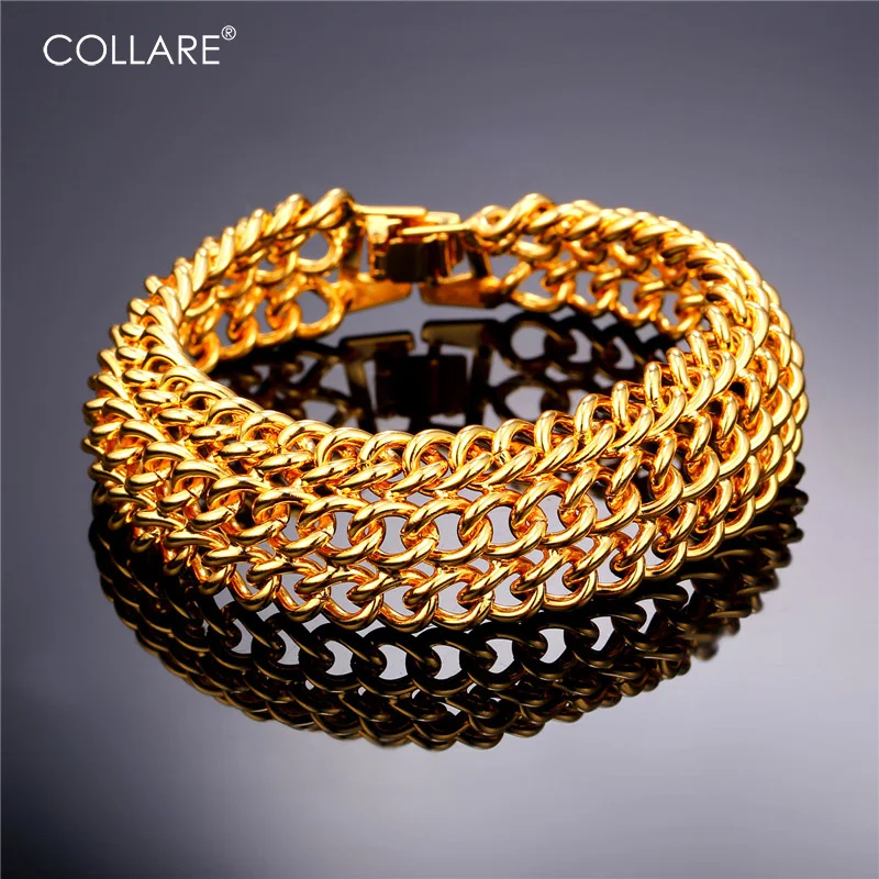 Collare Trendy Geometric Bracelet Men Gold/Silver Color Three Rows Cuban Link Chain Bracelets &amp Bangles Jewelry H188 | Украшения и