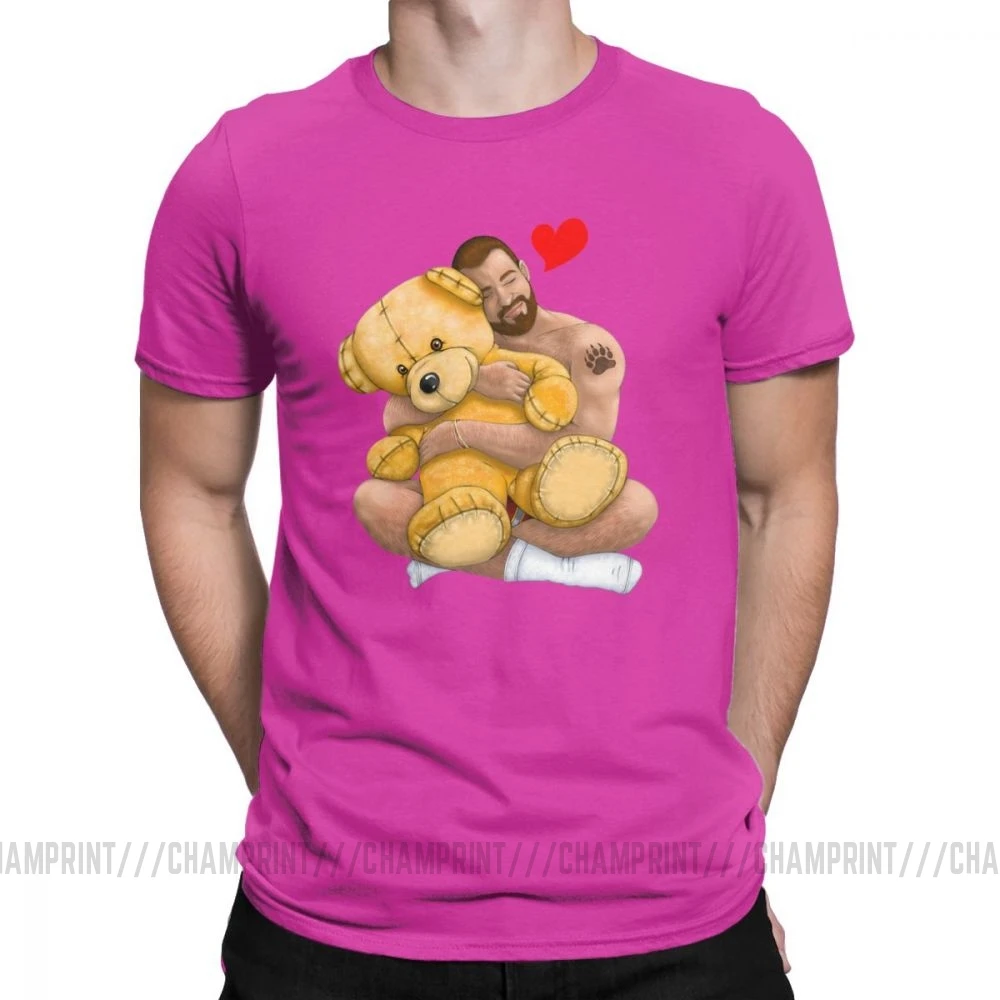 Bear Hug, повседневные мужские футболки, одежда для геев, Bear Art Pride Grrr LGBT, одежда с коротким рукавом, графическая футболка, хлопковая Футболка с круглым вырезом - Цвет: Фуксия