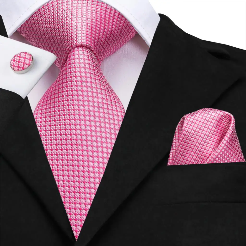 

Pink Dot Silk Wedding Tie For Men Handky Cufflink Gift Mens Necktie Set Fashion Design Business Party Dropship Hi-Tie