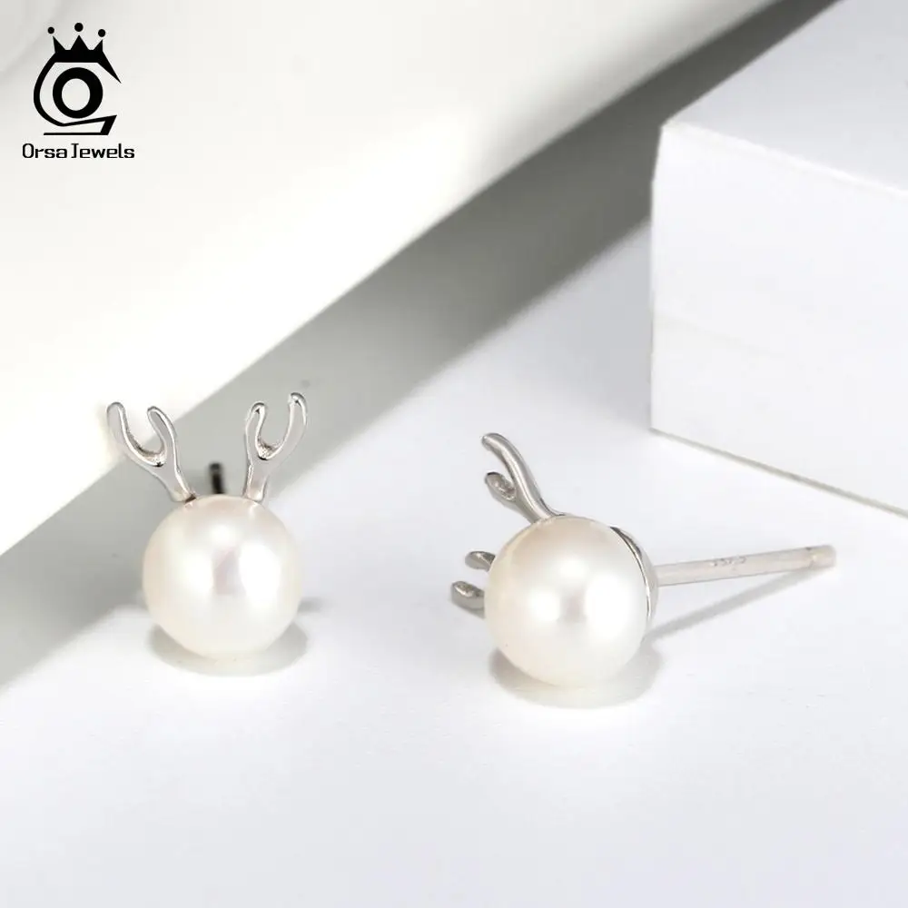 ORSA JEWELS Настоящее серебро 925 пробы рога имитация жемчуга серьги-гвоздики идеальные полированные легкие серьги ювелирные изделия SE165