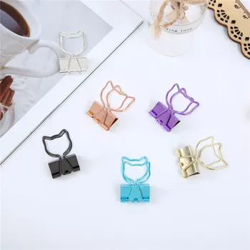 

6pcs Kawaii Cartoon Cat Binder Clips Rose Gold Hollow Paperclip Metal File Clamp Photo Tickets Holder Kawaii Stationery Bookmark