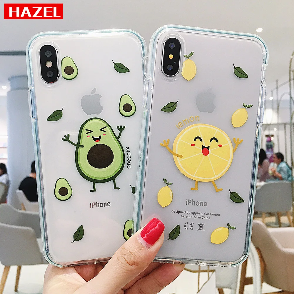 

Cute cartoon fruit avocado lemon Anti-fall Soft silicone Phone Cover Case for iphone 11 Pro XS Max 6 6S 7 8 Plus X XR Shell Case