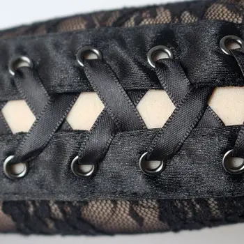 

Women Women Sexy Floral Lace Elbow Length Half-Finger Gloves Black String Ribbon Ties Up Disco Dance Party Fingerless Fishnet