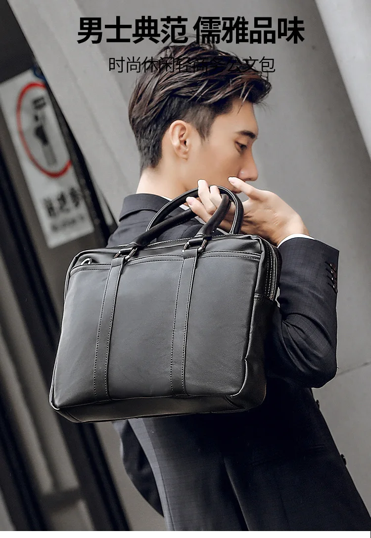 New Portable Commuter OL Business Bag Leather Fashion Youth Shoulder Crossbody Bag Casual Trendy Men's Briefcase