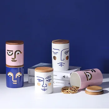 

Nordic Janus Face Tin Sealed Cans Storage Jar Modern Art Ornaments Home Decoration Accessories Tea Coffee Multigrain Candy Jar