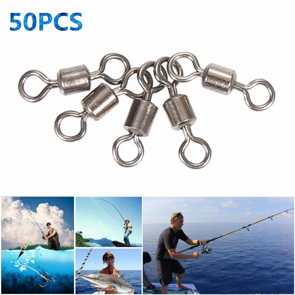50pcs High Quality Ball Bearing Rolling Fishing Swivel Solid Rings Sea Fishing Hook Connector