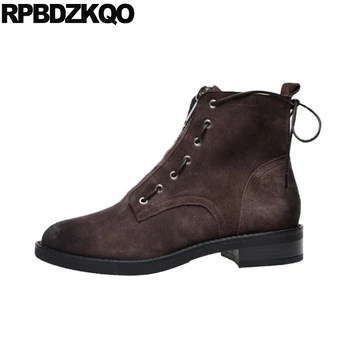 

chunky booties front zipper winter 2019 shoes 9 british brown combat round toe military suede lace up casual ankle boots autumn