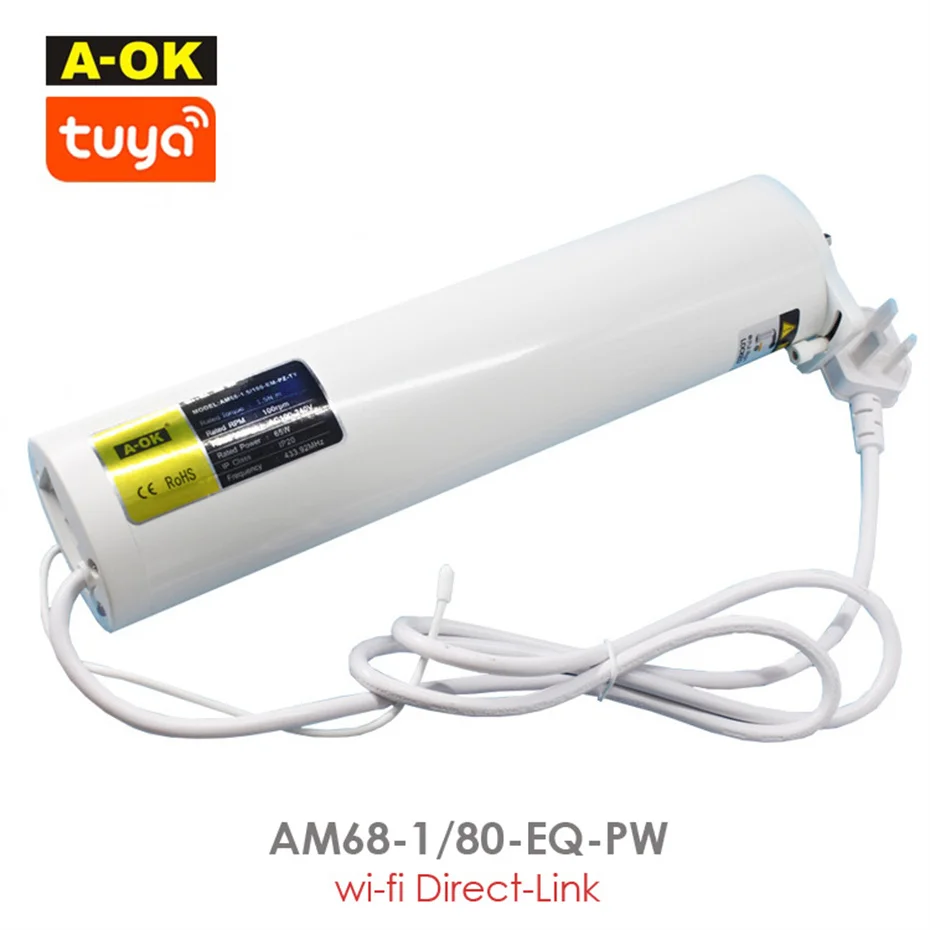 

A-OK AM68 80W wifi Curtain Motor,RF433 Remote Control/Tuya app Control/Dry Contact Control,100-240V,Super Quiet Motor