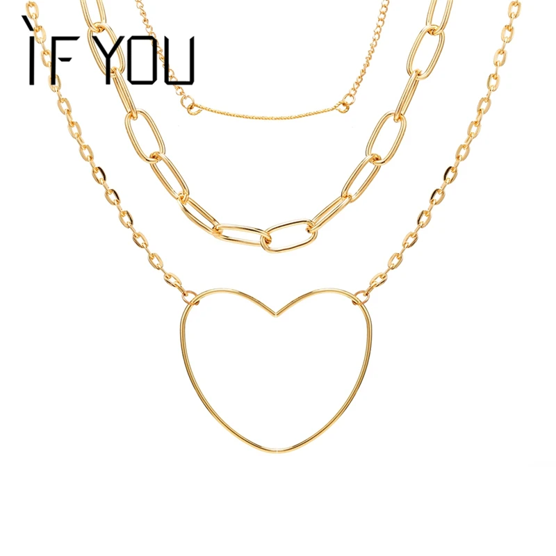 

IF YOU Fashion Heart Multi layer Pendant Necklace Vintage Gold Choker Necklaces Women Femme Statement Jewelry 2019 New