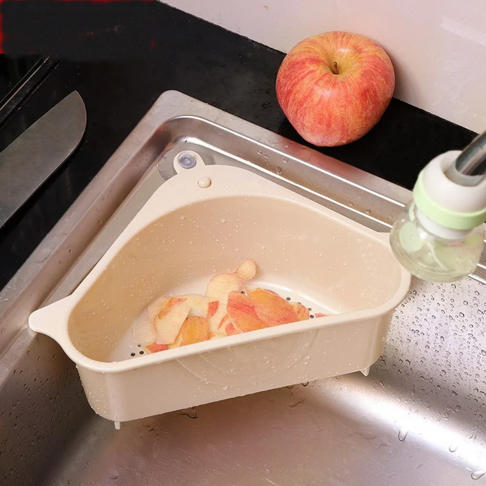 

Kitchen Triangular Sink Strainer Drain Vegetable Fruite Drainer Basket Suction Cup Sponge Holder Storage Rack Sink Filter Shelf