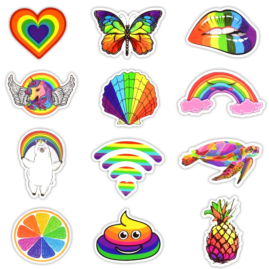 50 PCS PVC Fashion Rainbow Sticker Pack Colorful Animal Cute Graffiti Waterproof Stickers for Laptop Guitar 3