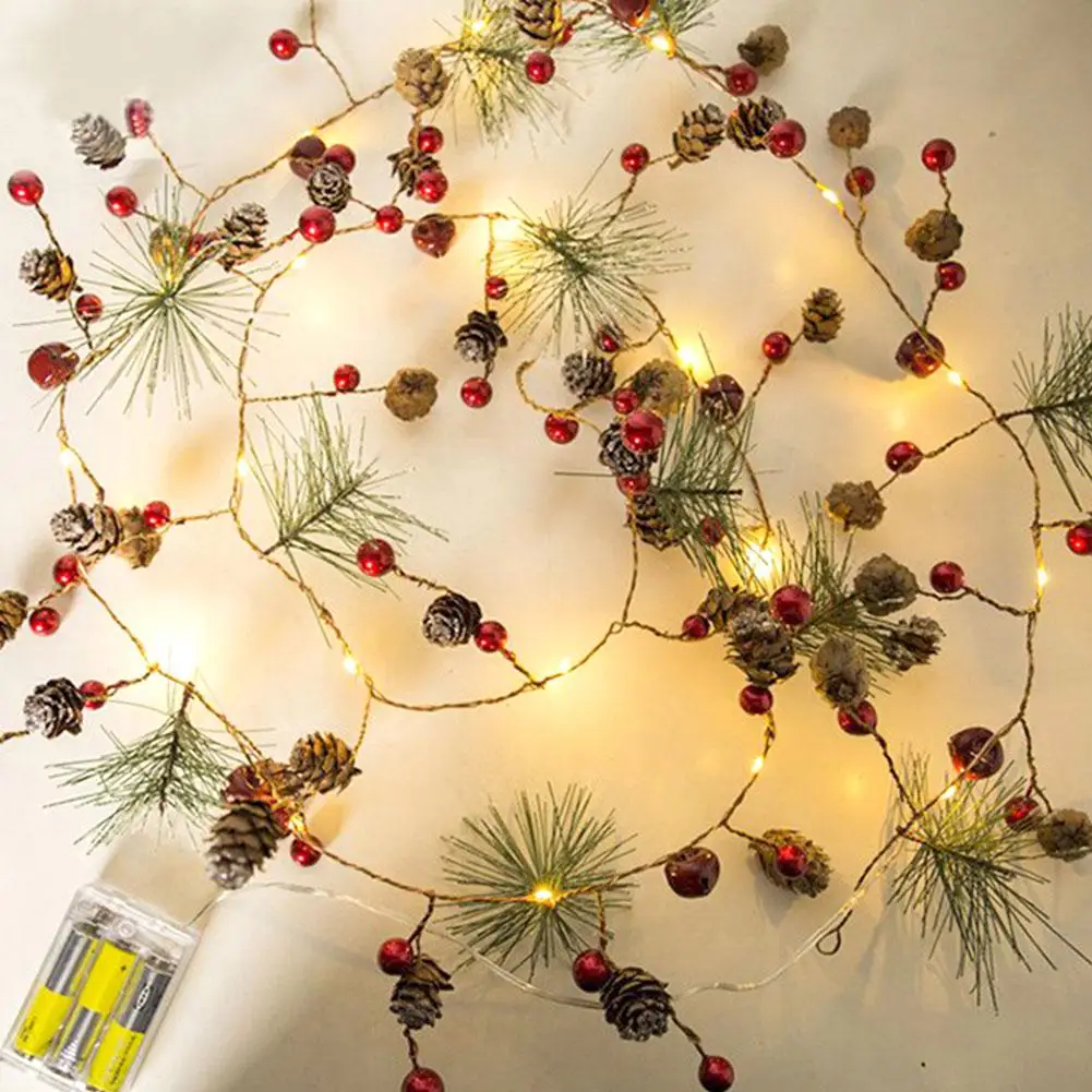Рождественский светодиодный светильник-гирлянда с медной проволокой, Сосновая игла, декоративный светильник для дома, Рождественский Сказочный светильник, лампочка из медной проволоки