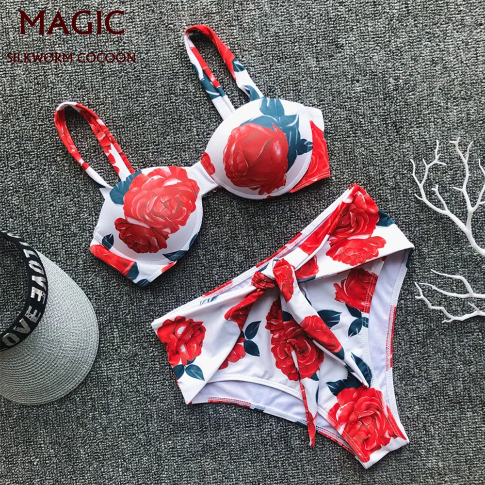 

Sexy High Waist Print Bikini Set Swimwear Women Swimsuit Push Up Swimming Suit Womens Halter Top Bathing Suit Beachwear Biquini