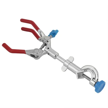 

22cm/8.7in Adjustable Three-Prong Swivel Flask Clamp Tools Metal Lab Test Tube Condenser Lab Holder Tool