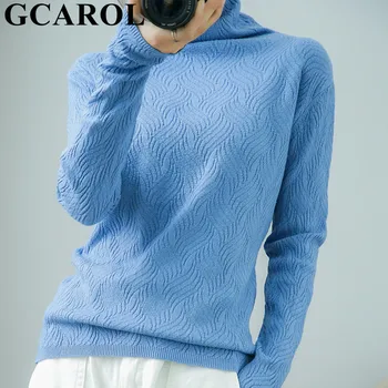 

GCAROL Winter Minimalist Jacquard Floral Sweater 30% Wool Turtleneck Thick OL Daily Wear Knit Jumper Slim Fit Jersey M-2XL
