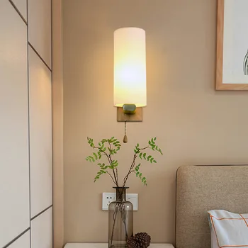 

Warm and simple bedside lamp creative bedroom balcony staircase corridor lamp modern personality led solid wood wall lamp