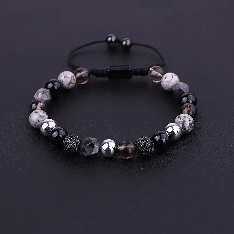 Unique Design Mix Natural Stone Beads CZ Pave Ball Woven Beaded Friendship Bracelet Men Women - Image 4