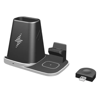 

4in1 10W Wireless Charger Stand Holder For -Samsung -Galaxy Watch/Buds i-Phone Mobile Phones with Desk Pencil Organizer