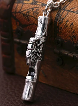 

990 Sterling Silver cicada work voice whistle pendant charm jewelry A2904
