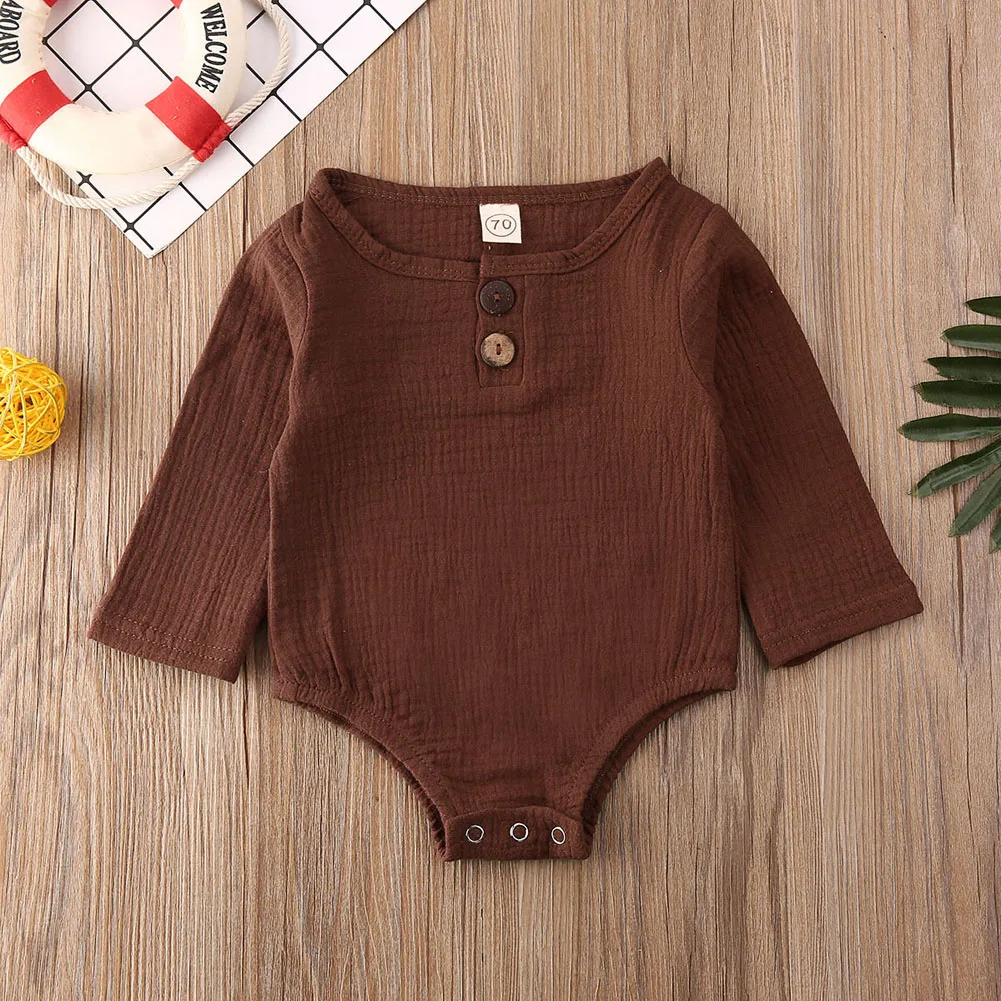 Новинка года; Лидер продаж; Детский комбинезон из хлопка и льна для маленьких мальчиков и девочек; боди; однотонная одежда с длинными рукавами; сезон весна-осень; От 0 до 2 лет