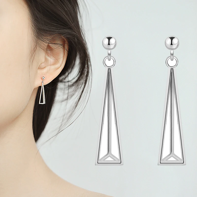 Серьги гвоздики из стерлингового серебра 925 пробы геометрические длинные