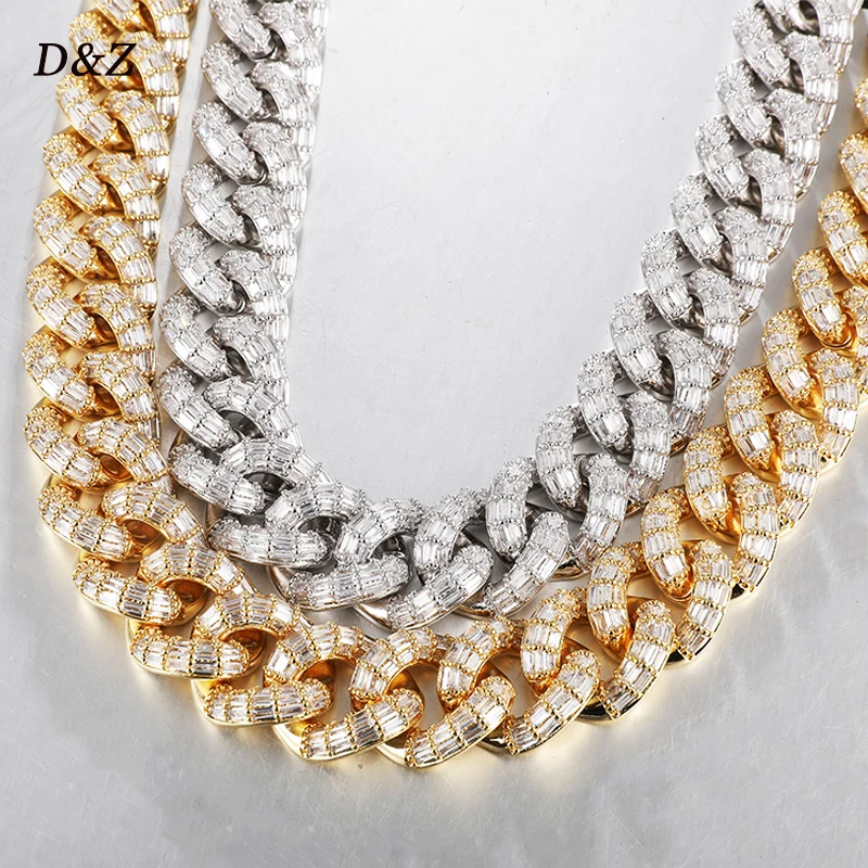 

D&Z New 21mm Iced Out Baguette Prong Cuban Link Chain& Necklace Box Buckle Fashion 8inch Miami Cuban Chain Necklace Hip Hop Gift