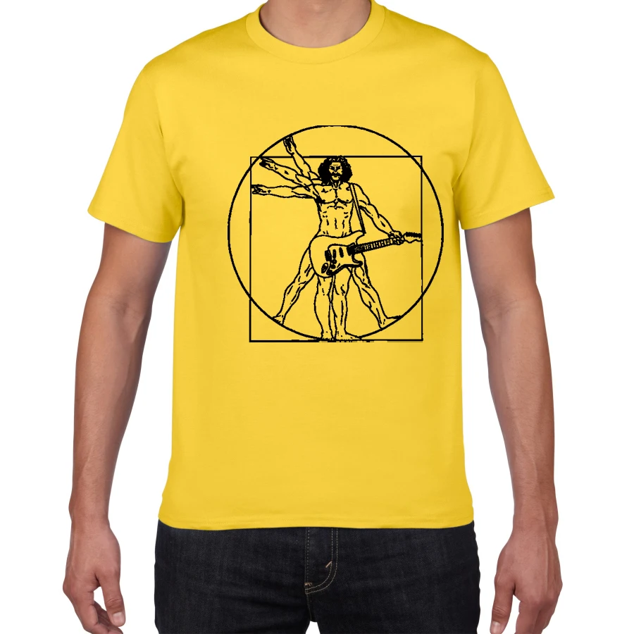 Барабаны да Винчи забавная футболка для мужчин витрувиан человек Барабанщик Хлопок Винтаж графическая музыка Новинка уличная Мужская футболка для мужчин homme - Цвет: B555MT yellow