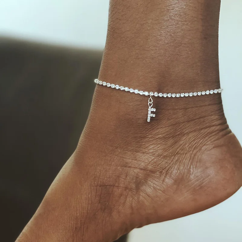 Ankle-Bracelet Zircon Foot-Chain Boho Jewelry Initial-Letter Beach Women Crystal Alphabet