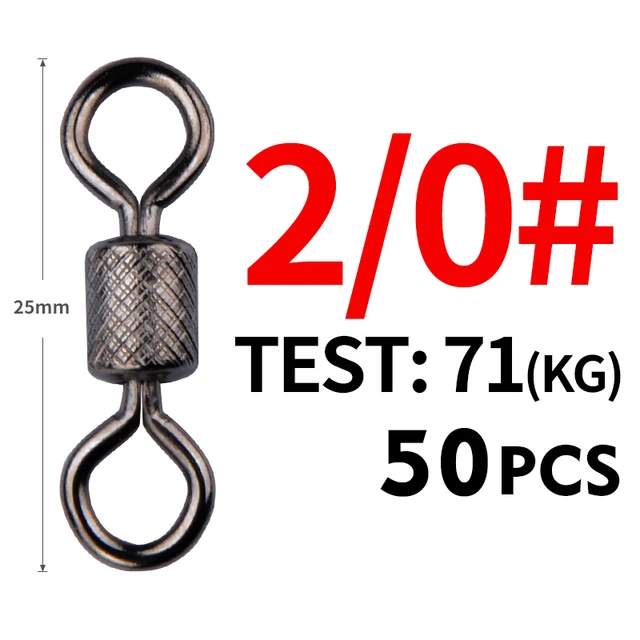 Meredith 50PCS/Lot Fishing Swivels Ball Bearing Swivel with Safety Snap Solid Rings Rolling Swivel for Carp Fishing Accessories Size2I0 25mm 71kg