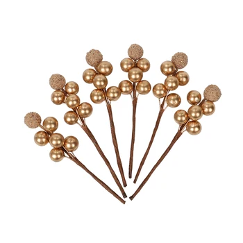 

HUADODO 6pcs Gold Artificial Flowers Stamens berries Fake Foam Fruit for Handmade DIY Wedding Christmas Decoration
