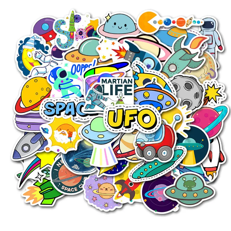 50 шт. космическая наклейка UFO инопланетяне космонавты и ракеты мультяшная наклейка s подарки игрушки для детей DIY скейтборд ноутбук автомобиль стикер