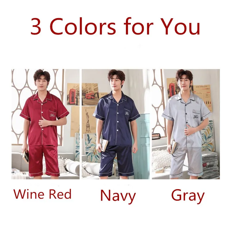 Men's Stain Silk Pajama Set Summer Short T-shirt & Pants Elastic Waist Male Pajamas Modern Style Soft Cozy Satin Nightgown Men's Stain Silk Pajama Set Summer Short T-shirt & Pants Elastic Waist Male Pajamas Modern Style Soft Cozy Satin Nightgown