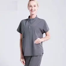 Новая женская медицинская хирургическая Униформа доктор с коротким рукавом наборы скрабов медсестры униформа салон красоты Рабочая одежда воротник стойка