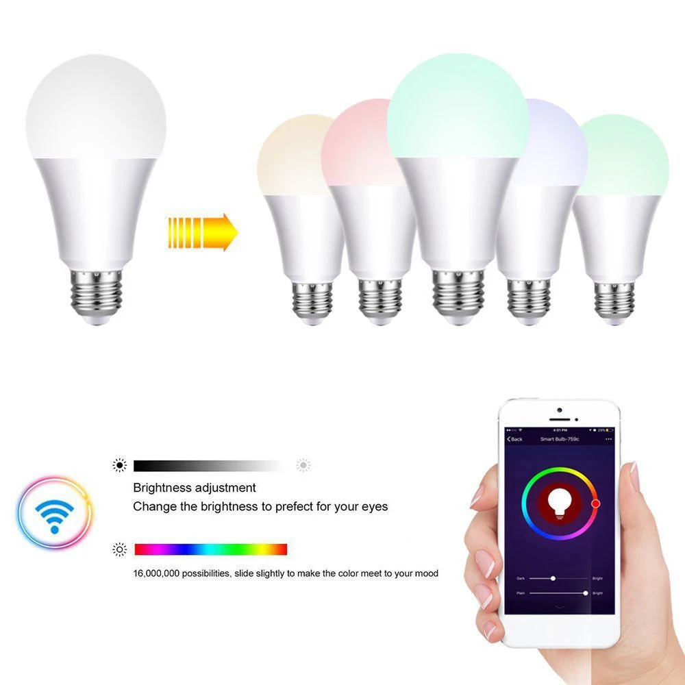 LED Lamp RGBW Home Bar Decoration for Amazon Alexa LED Light Bulb Durable WIFI Control Wireless Bedroom LED Bulb Party