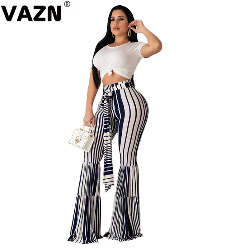 VAZN JLY19, высокое качество, высокое качество, дизайн 2019, повседневный стиль, женские длинные штаны в полоску, средняя осень, женские облегающие