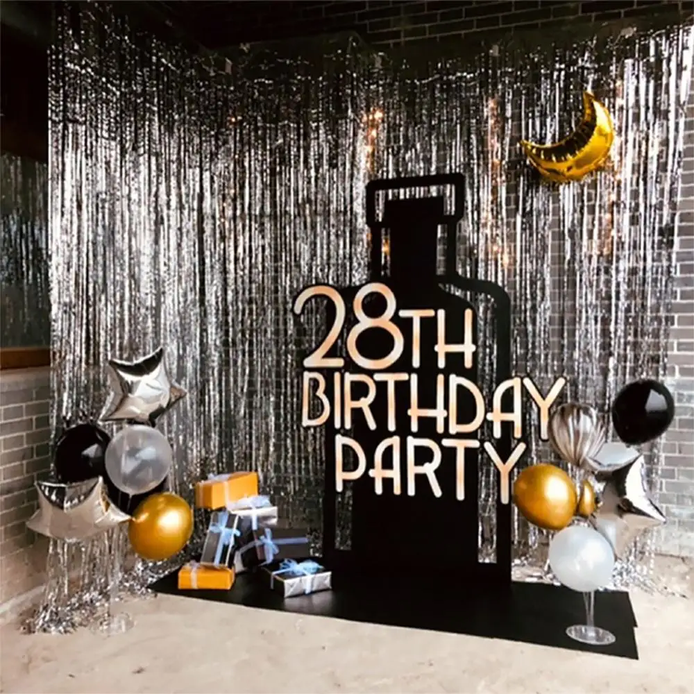 Rose Gold Metallic Foil Tinsel Fringe Curtain - Party & Event Backdrop Decoration