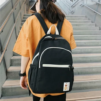 

Simple Style Backpacks Women Large Capacity Travel Knapsack Canvas Shoulder Bag Rucksack School Bags