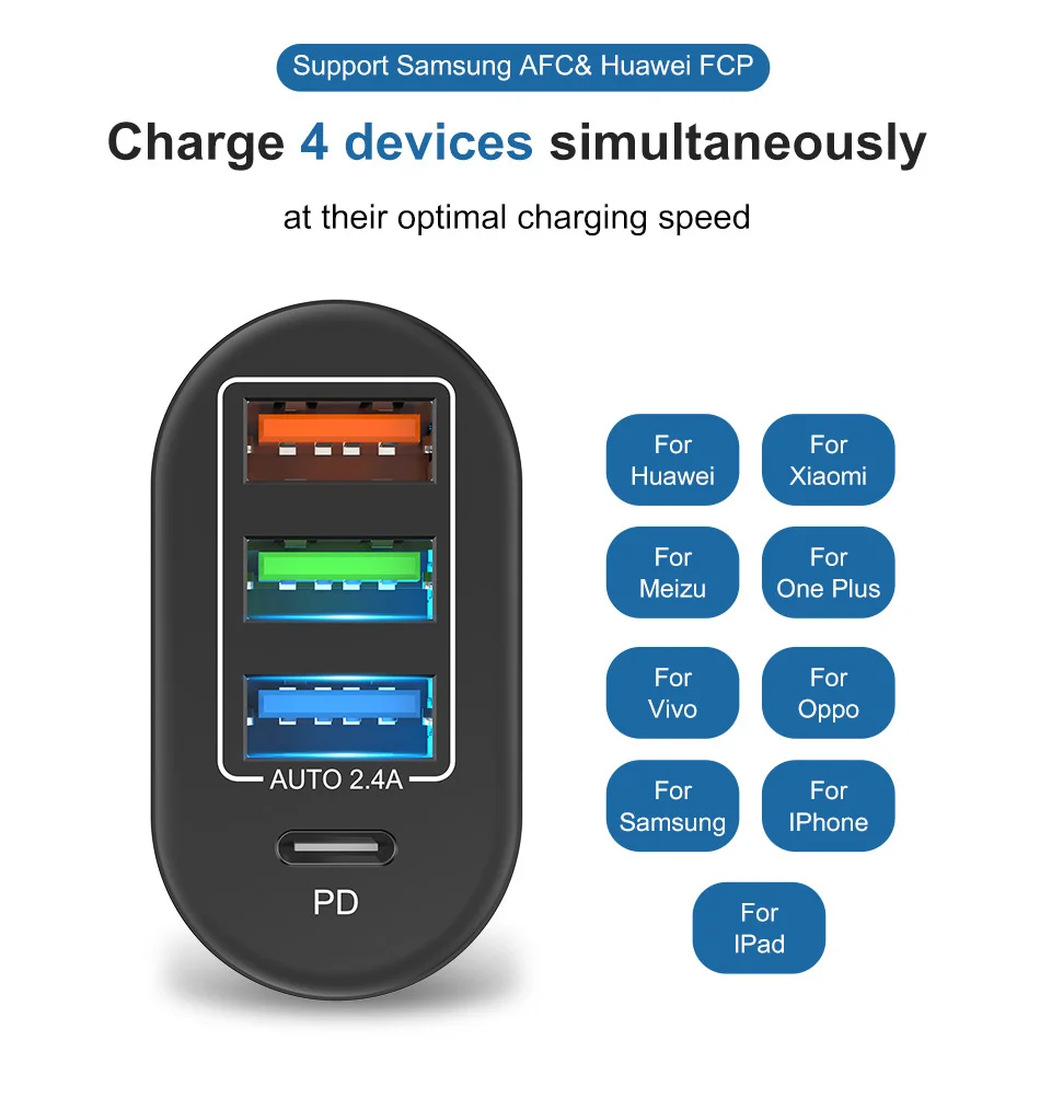 best 65w usb c charger USLION 4 Port USB-C Charger 48W USB Charging For iPhone 12 Pro Max Macbook Xiaomi PD Type C Wall Chargers USB Charger usb fast charge