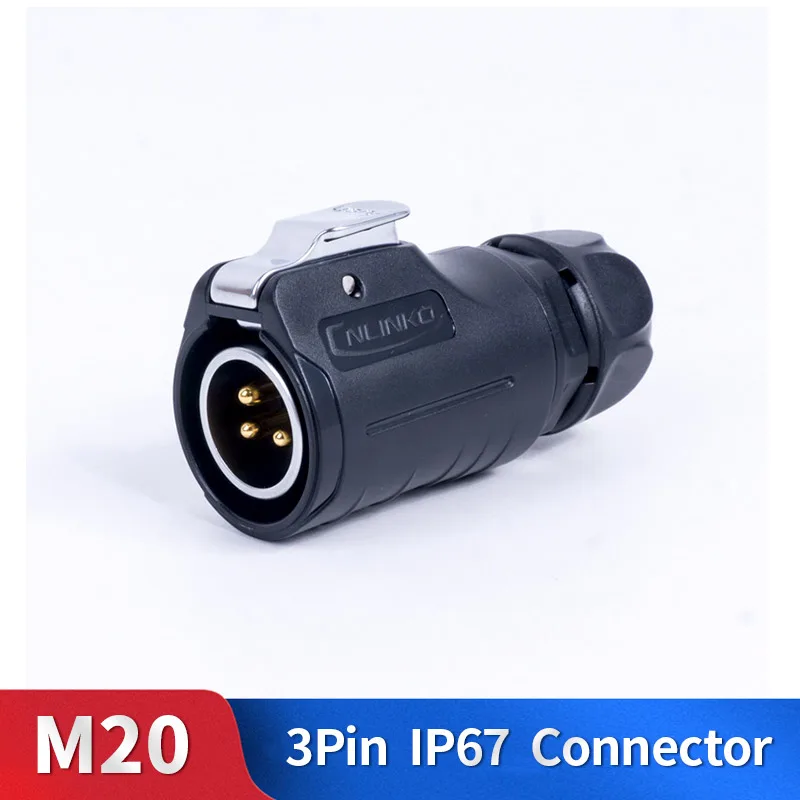 

M20 3 Pin Stable Waterproof Connector Kit Metal Shell Male and Female Industrial Outdoor Lighting Cable Plug and Socket