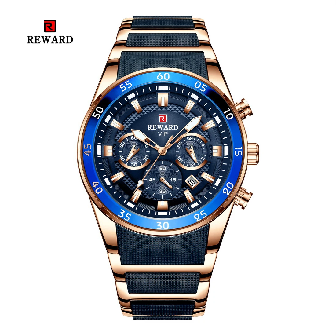 Мужские часы от ведущего бренда, кварцевые часы для мужчин, спортивные часы с синим хронографом, водонепроницаемые деловые наручные часы, мужские часы - Цвет: gold blue