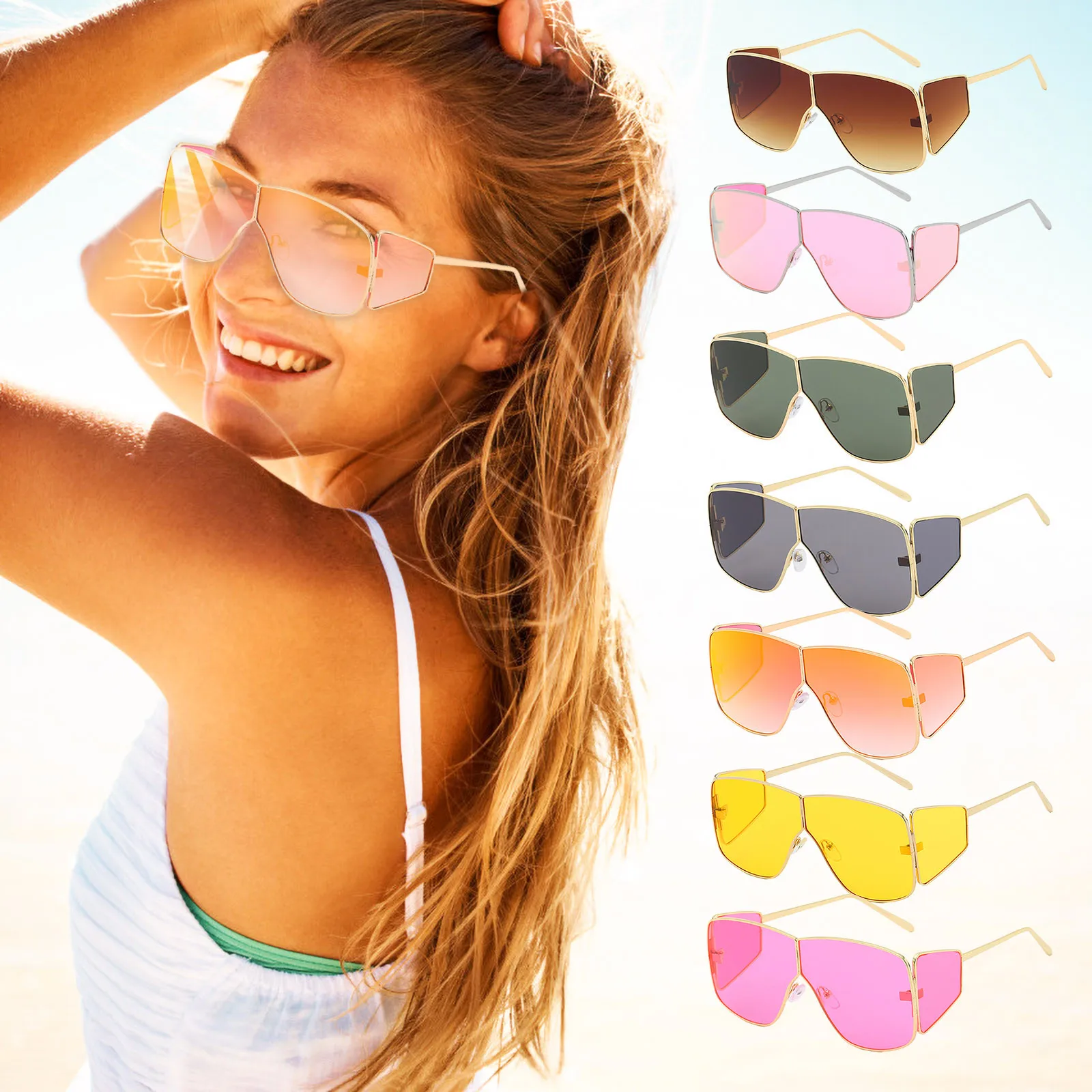 Women's Cycling Sunglasses Big Frame Four Lenses Surrounded Glasses