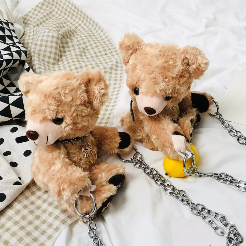 Cute Bear Soft Plush Doll Linear Ramp Package Creative Chain Hair Single Shoulder Oblique Cross-Small | Багаж и сумки