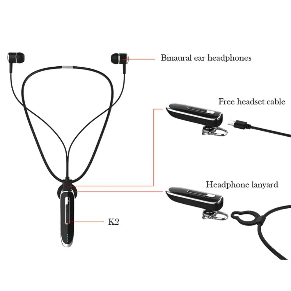 K2 Bluetooth гарнитура Handsfree Наушники наушники беспроводные стерео шейные наушники Клипсы длинные резервные игровые музыкальные наушники Заушник