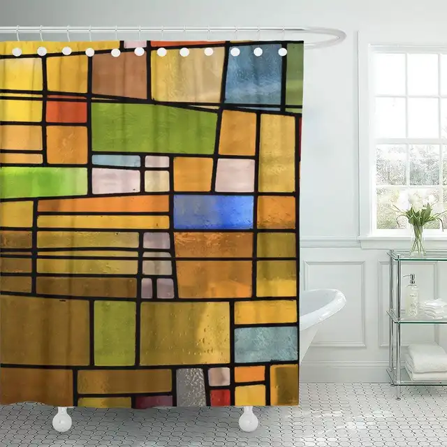 Green Multicolored Stained Glass Church Window Portrait Orientation Orange Shower Curtain Waterproof Polyester Fabric 60 X 72 In In Shower Curtains From Home Garden On Aliexpress