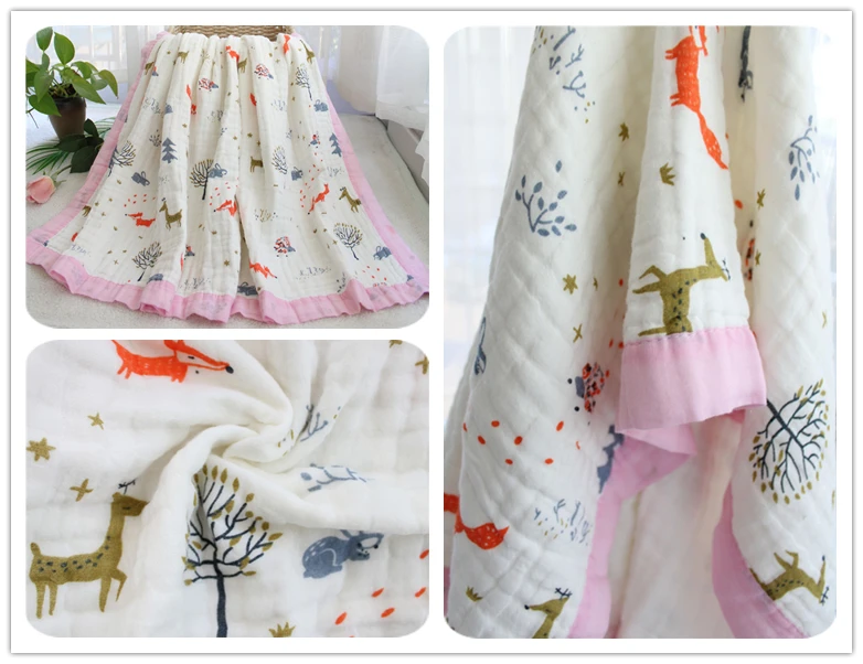 Camadas de Algodão Grosso Musselina Cobertor Swaddle Bebê Verão Capa Carrinho Banho Toalha Multi Uso Recebendo 6 20 Cobertores e mantas