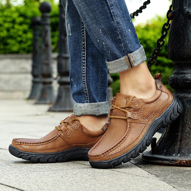 Мужская прогулочная обувь из натуральной кожи; Мужская Уличная модельная обувь; нескользящие мужские лоферы из воловьей кожи высокого качества; офисные кроссовки