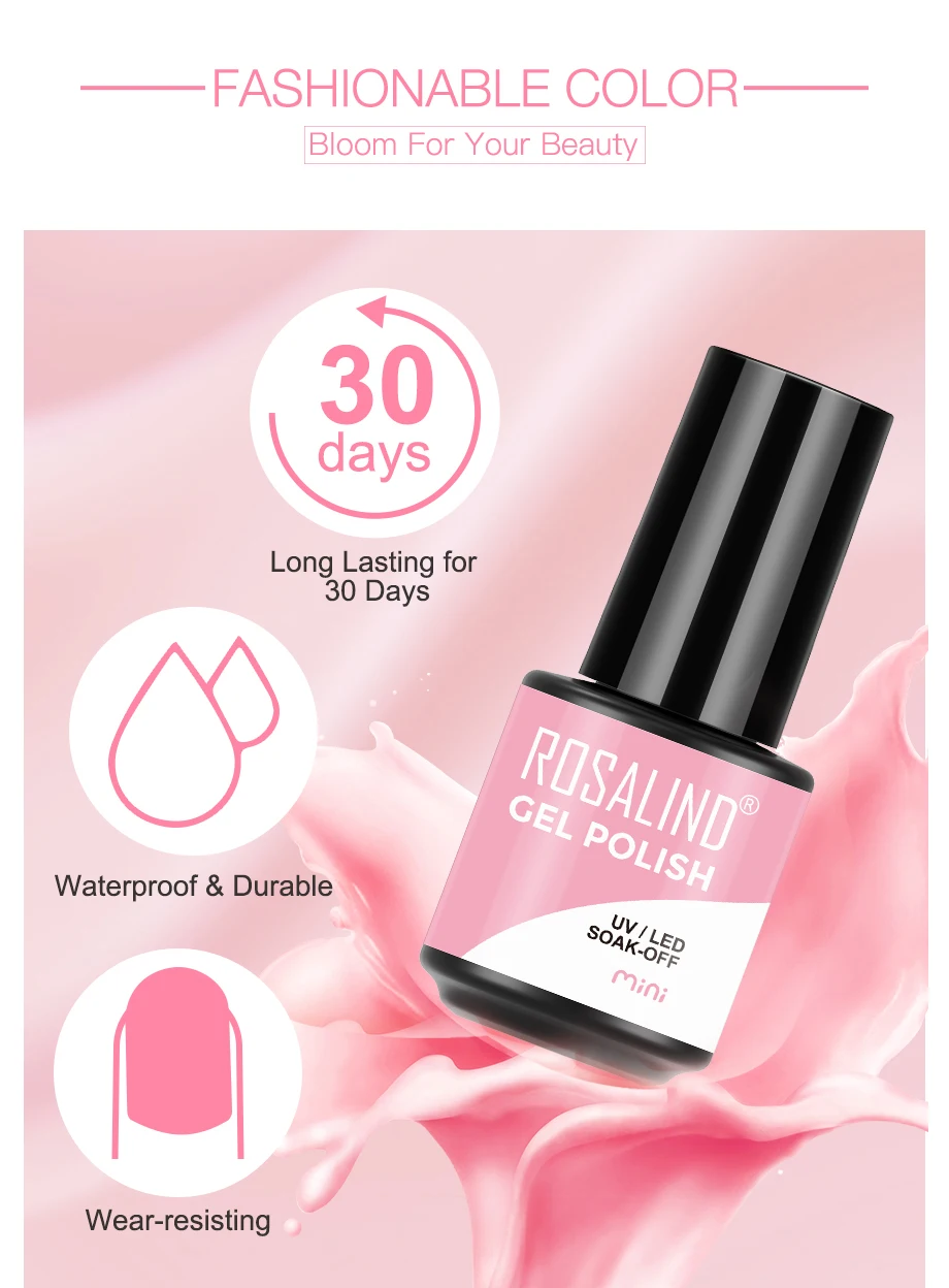 ROSALIND 7ml Gel Polish Semi Permanent Nails Gel Polish Soak Off UV LED Base Top Coat Vernis Nail Art Glitter Gel Varnish