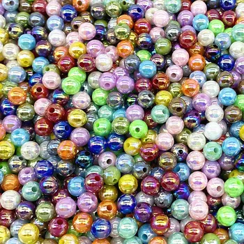 AB 컬러 도금 아크릴 비즈, 느슨한 스페이서 라운드 비즈, 의류 비즈, 쥬얼리 제작, DIY, 6mm, 8mm, 10mm