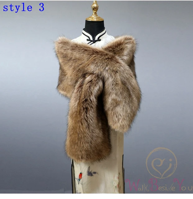 Women Fur Capes Champagne Wedding Bolero Faux Fur Stole Bridal Jacket Formal Party Shrug Walk Beside You Cape De Mariage style3