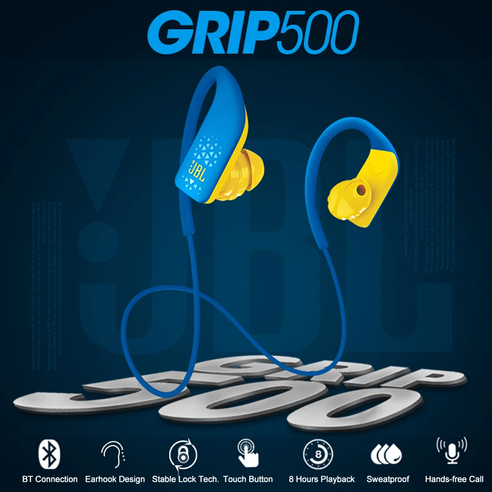 JBL Grip 500, Bluetooth наушники, Беспроводные спортивные наушники, Бас Звук, наушники, сенсорное управление, гарнитура, устойчивое к поту, громкая связь с микрофоном